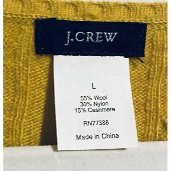 J Crew Sweater Womens Large Mustard Yellow Cable Knit V Neck Wool Cashmere Y2K - Picture 5 of 7